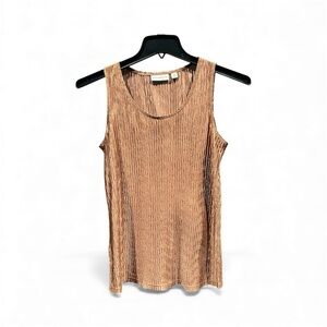Susan Graver Crinkled Lurex Scoop Neck Tank Side XS Golden Bronze
